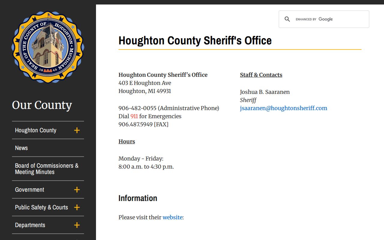 Houghton County arrest records Sheriff directory
