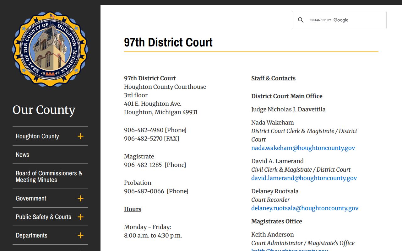 97th District Court access for Houghton County criminal court cases