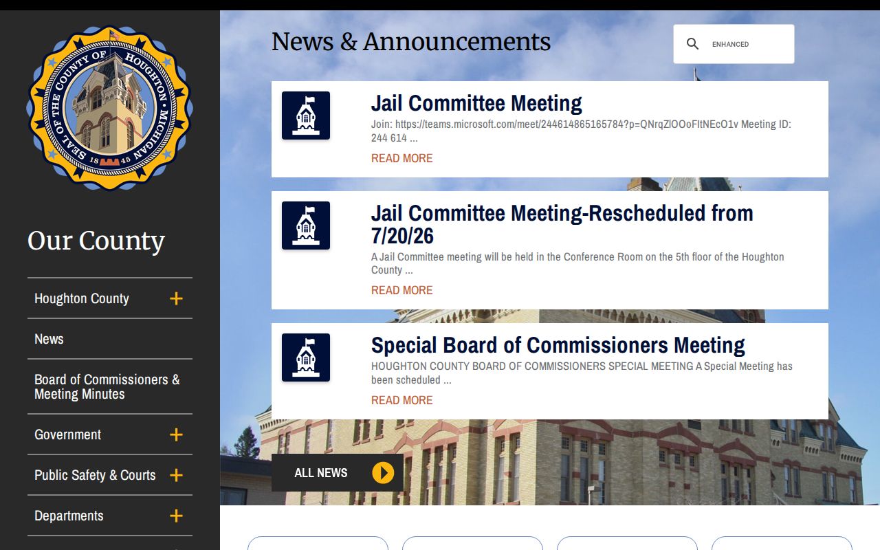 Houghton County government directory for criminal record offices