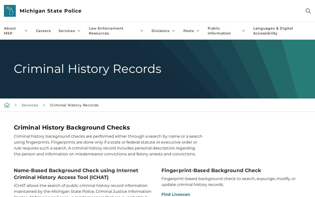 Michigan State Police criminal history options for Houghton County record checks